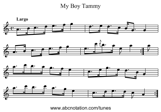 My Boy Tammy - staff notation