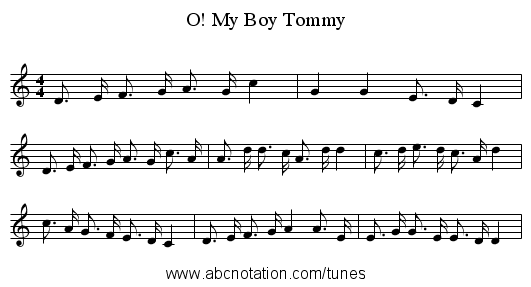 My Boy Tommy, O! - staff notation