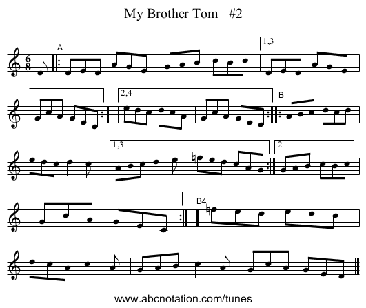 My Brother Tom   #2 - staff notation