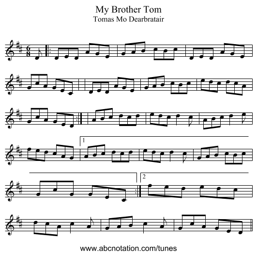My Brother Tom - staff notation