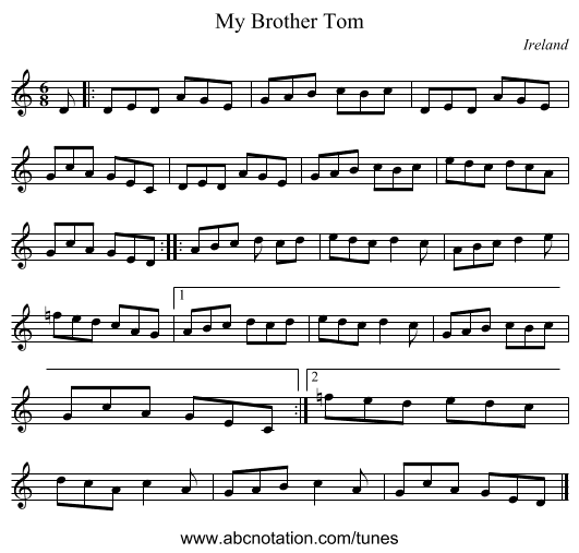 My Brother Tom - staff notation