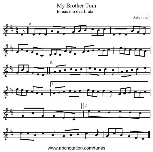 My Brother Tom - staff notation