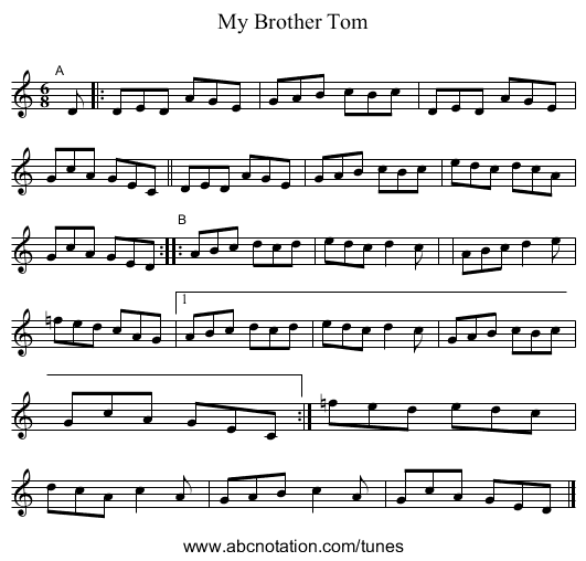 My Brother Tom - staff notation