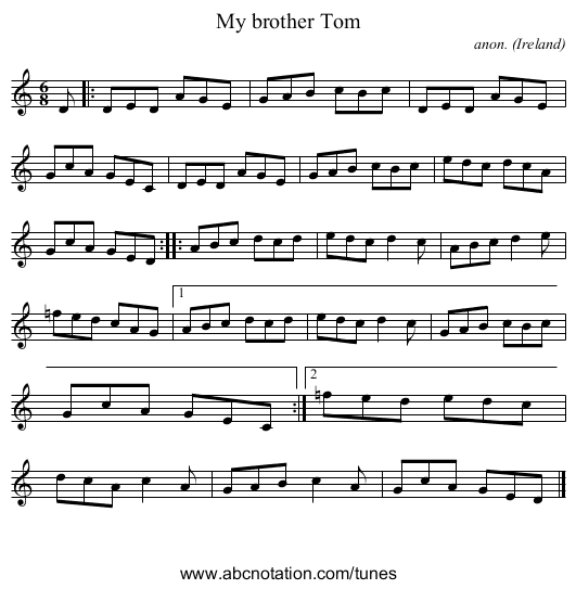 My brother Tom - staff notation