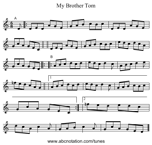 My Brother Tom - staff notation