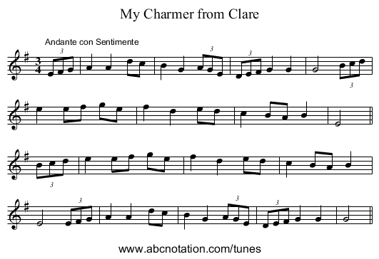 My Charmer from Clare - staff notation