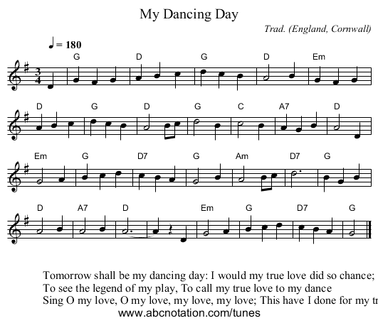My Dancing Day - staff notation
