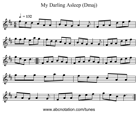 My Darling Asleep (Dmaj) - staff notation