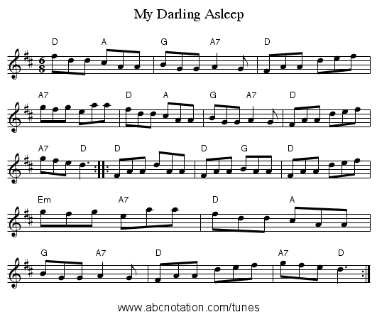 My Darling Asleep - staff notation
