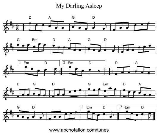 My Darling Asleep - staff notation