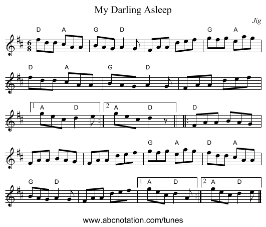 My Darling Asleep - staff notation