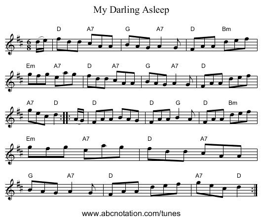 My Darling Asleep - staff notation