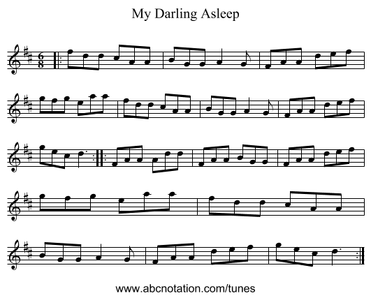 My Darling Asleep - staff notation