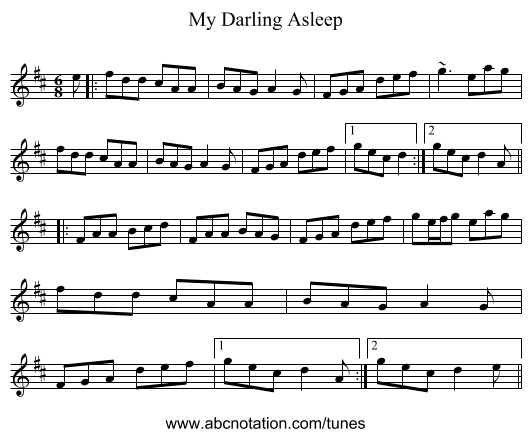My Darling Asleep - staff notation