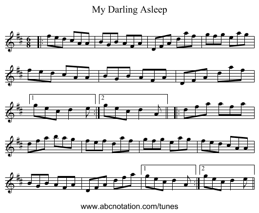 My Darling Asleep - staff notation