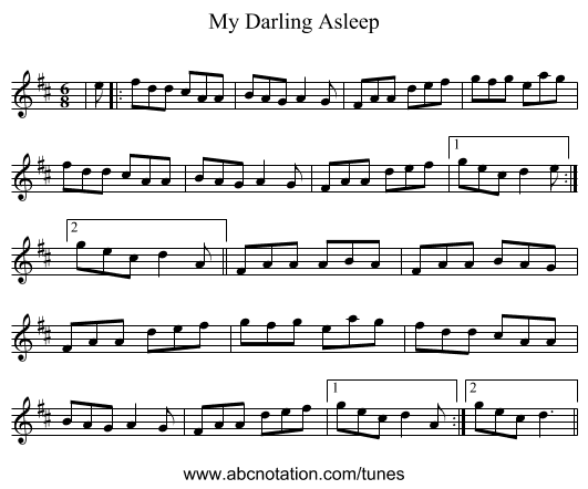 My Darling Asleep - staff notation