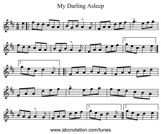 My Darling Asleep - staff notation