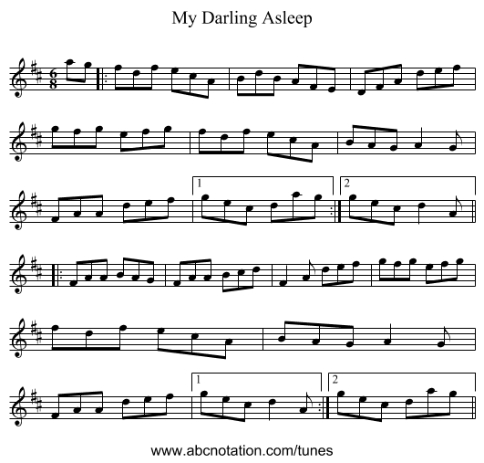 My Darling Asleep - staff notation