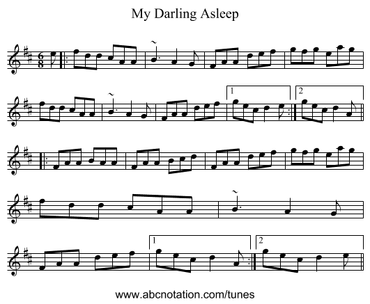 My Darling Asleep - staff notation