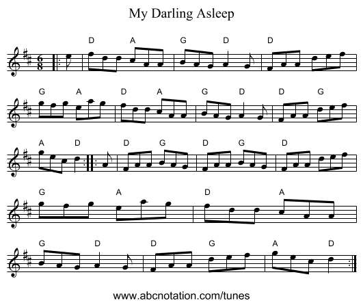 My Darling Asleep - staff notation