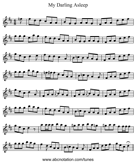 My Darling Asleep - staff notation
