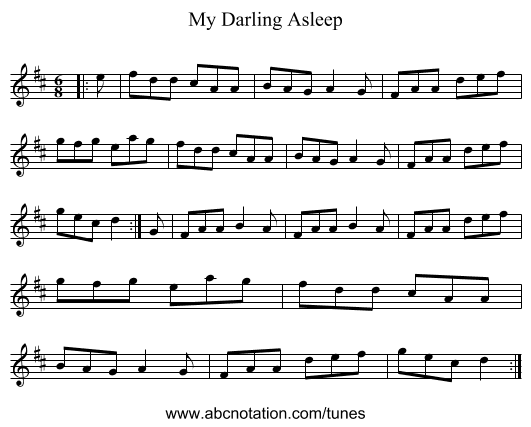 My Darling Asleep - staff notation