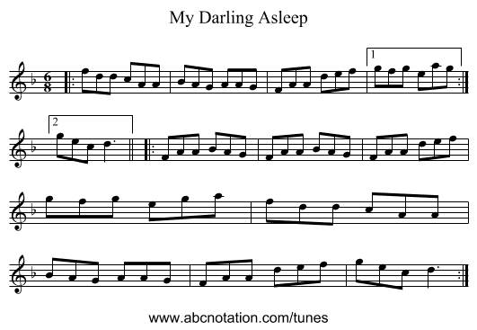 My Darling Asleep - staff notation