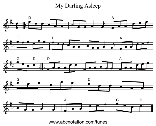 My Darling Asleep - staff notation