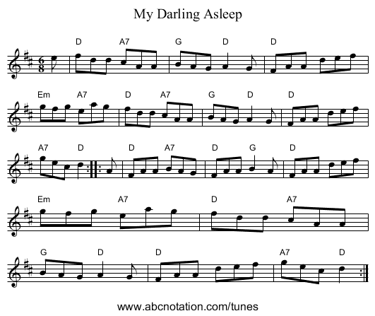 My Darling Asleep - staff notation