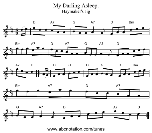 My Darling Asleep. - staff notation