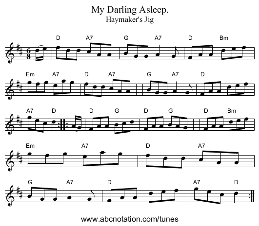 My Darling Asleep. - staff notation