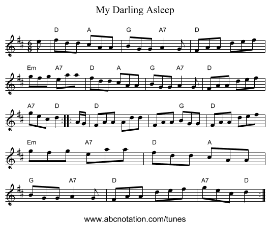 My Darling Asleep - staff notation