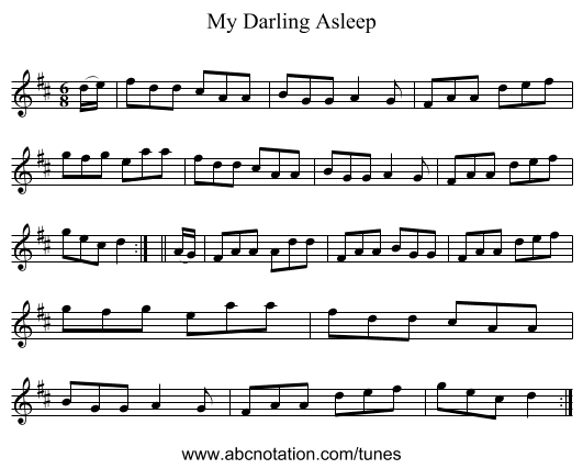 My Darling Asleep - staff notation