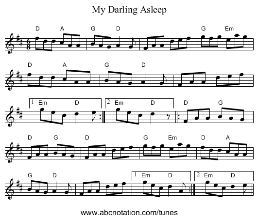 My Darling Asleep - staff notation