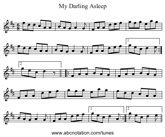 My Darling Asleep - staff notation