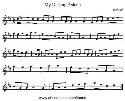 My Darling Asleep - staff notation