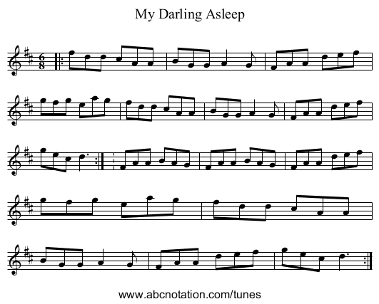 My Darling Asleep - staff notation