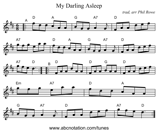 My Darling Asleep - staff notation