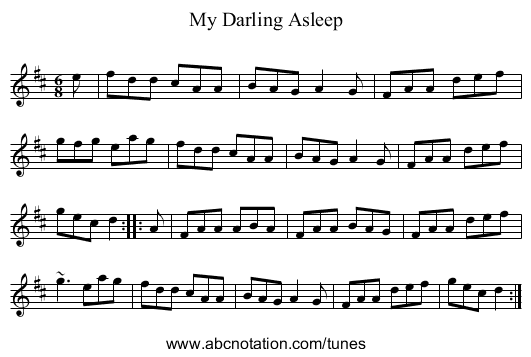 My Darling Asleep - staff notation