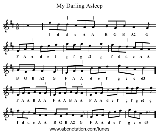 My Darling Asleep - staff notation