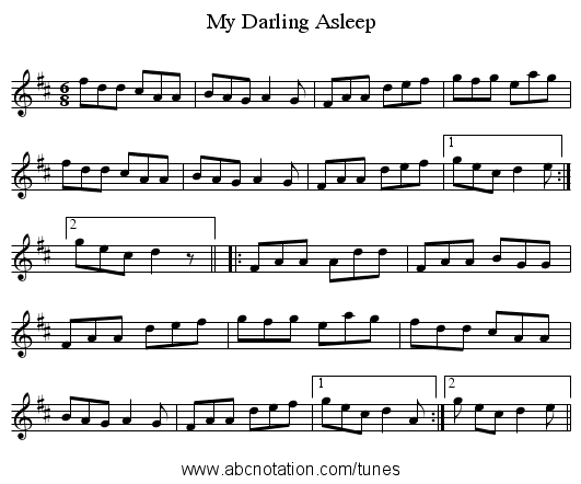 My Darling Asleep - staff notation