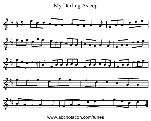 My Darling Asleep - staff notation