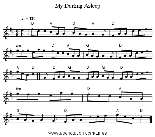 My Darling Asleep - staff notation