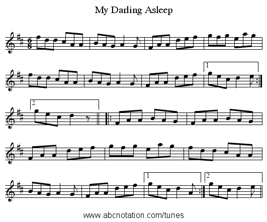 My Darling Asleep - staff notation
