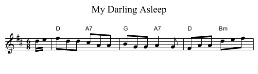 My Darling Asleep - staff notation