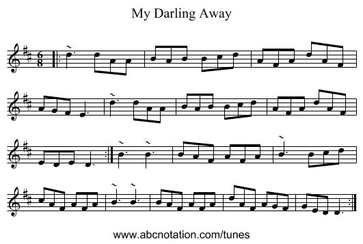 My Darling Away - staff notation