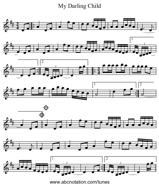 My Darling Child - staff notation