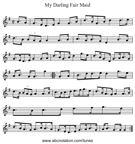 My Darling Fair Maid - staff notation