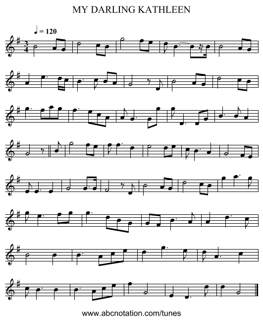 MY DARLING KATHLEEN - staff notation