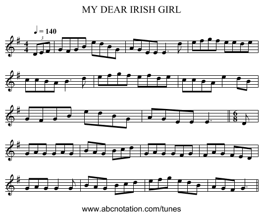 MY DEAR IRISH GIRL - staff notation